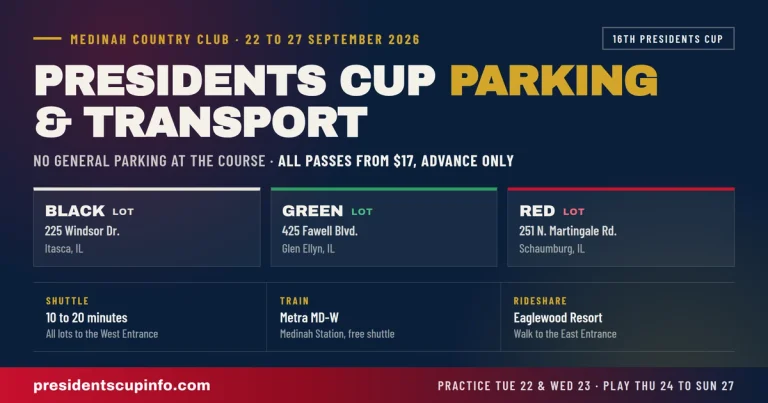 Presidents Cup 2026 parking and transport